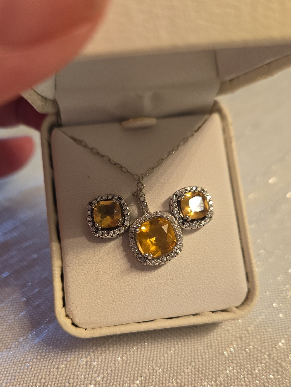 Topaz  Cubic Zircona And Sterling Silver Necklace And Earring Set
